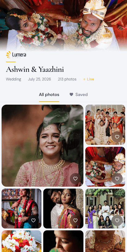 Fotodrop guest gallery on a phone — live wedding photos